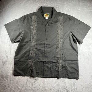 Haband Guayabera Mens 2XL Gray Embroidered Short Sleeve Button‎ Down Shirt